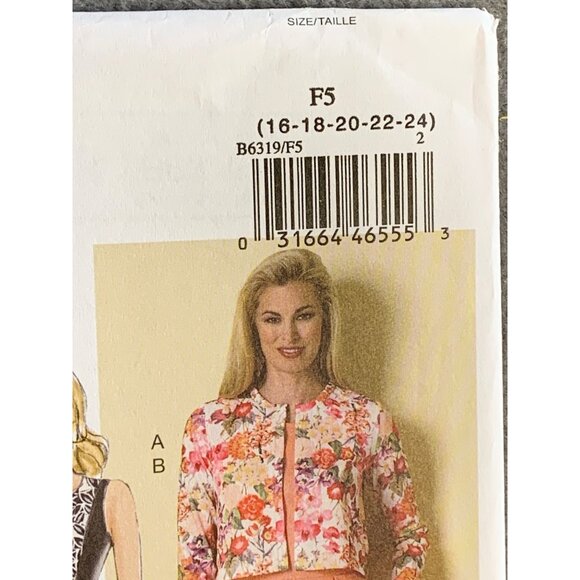 Butterick Misses Dress jacket Sewing Pattern Sz 16-24 B6319 - uncut - Picture 2 of 4